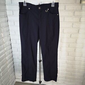 Simon Chang Ladies Size 8 Dark Purple Zipper & Button Closure Straight Leg Pants